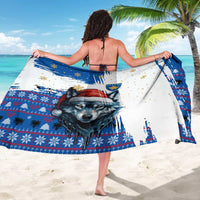 Kosovo Christmas Sarong with Santa Wolf Snowflakes Blue Pattern and National Emblem - Wonder Print Shop