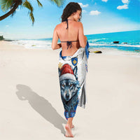 Kosovo Christmas Sarong with Santa Wolf Snowflakes Blue Pattern and National Emblem - Wonder Print Shop