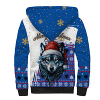 Kosovo Christmas Sherpa Hoodie with Santa Wolf Snowflakes Blue Pattern and National Emblem - Wonder Print Shop