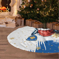Kosovo Christmas Tree Skirt with Santa Wolf Snowflakes Blue Pattern and National Emblem - Wonder Print Shop