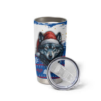 Kosovo Christmas Tumbler Cup with Santa Wolf Snowflakes Blue Pattern and National Emblem - Wonder Print Shop