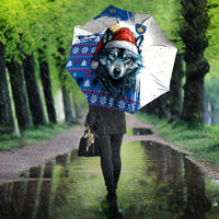 Kosovo Christmas Umbrella with Santa Wolf Snowflakes Blue Pattern and National Emblem - Wonder Print Shop