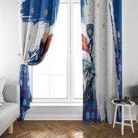 Kosovo Christmas Window Curtain with Santa Wolf Snowflakes Blue Pattern and National Emblem - Wonder Print Shop