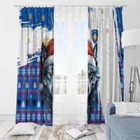 Kosovo Christmas Window Curtain with Santa Wolf Snowflakes Blue Pattern and National Emblem - Wonder Print Shop