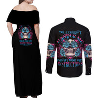 You Couldn't Handle Me Triangle Skull Couples Matching Off Shoulder Maxi Dress and Long Sleeve Button Shirt - Wonder Print Shop