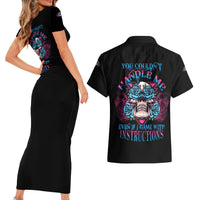 You Couldn't Handle Me Triangle Skull Couples Matching Short Sleeve Bodycon Dress and Hawaiian Shirt - Wonder Print Shop
