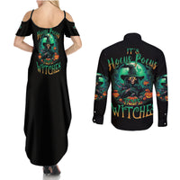 Hocus Pocus Halloween Couples Matching Summer Maxi Dress and Long Sleeve Button Shirt - Wonder Print Shop