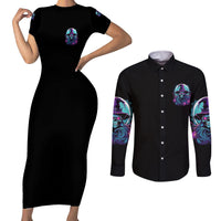 Hello Darkness My Old Friend Witch Halloween Couples Matching Short Sleeve Bodycon Dress and Long Sleeve Button Shirt - Wonder Print Shop