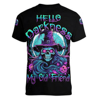 Hello Darkness My Old Friend Witch Halloween Women V Neck T Shirt - Wonder Print Shop