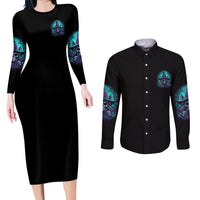 Buckle Up Buttercup Skull Witch Halloween Couples Matching Long Sleeve Bodycon Dress and Long Sleeve Button Shirt - Wonder Print Shop