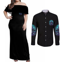 Buckle Up Buttercup Skull Witch Halloween Couples Matching Off Shoulder Maxi Dress and Long Sleeve Button Shirt - Wonder Print Shop