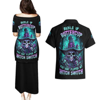 Buckle Up Buttercup Skull Witch Halloween Couples Matching Puletasi Dress and Hawaiian Shirt - Wonder Print Shop