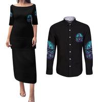Buckle Up Buttercup Skull Witch Halloween Couples Matching Puletasi Dress and Long Sleeve Button Shirt - Wonder Print Shop