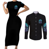 Buckle Up Buttercup Skull Witch Halloween Couples Matching Short Sleeve Bodycon Dress and Long Sleeve Button Shirt - Wonder Print Shop