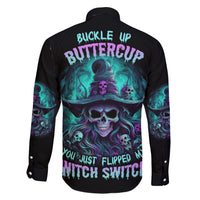 Buckle Up Buttercup Skull Witch Halloween Family Matching Short Sleeve Bodycon Dress and Hawaiian Shirt - Wonder Print Shop