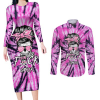 Fcks Cancer Skull Tie Dye Couples Matching Long Sleeve Bodycon Dress and Long Sleeve Button Shirt - Wonder Print Shop