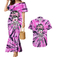 Fcks Cancer Skull Tie Dye Couples Matching Mermaid Dress and Hawaiian Shirt - Wonder Print Shop