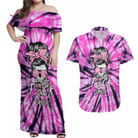 Fcks Cancer Skull Tie Dye Couples Matching Off Shoulder Maxi Dress and Hawaiian Shirt - Wonder Print Shop