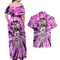 Fcks Cancer Skull Tie Dye Couples Matching Off Shoulder Maxi Dress and Hawaiian Shirt - Wonder Print Shop