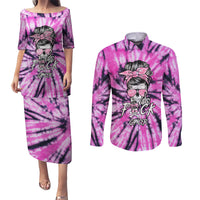 Fcks Cancer Skull Tie Dye Couples Matching Puletasi Dress and Long Sleeve Button Shirt - Wonder Print Shop