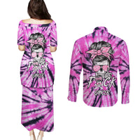 Fcks Cancer Skull Tie Dye Couples Matching Puletasi Dress and Long Sleeve Button Shirt - Wonder Print Shop