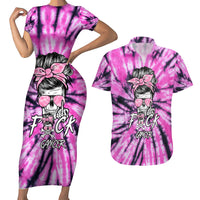 Fcks Cancer Skull Tie Dye Couples Matching Short Sleeve Bodycon Dress and Hawaiian Shirt - Wonder Print Shop