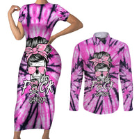 Fcks Cancer Skull Tie Dye Couples Matching Short Sleeve Bodycon Dress and Long Sleeve Button Shirt - Wonder Print Shop