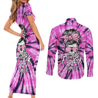 Fcks Cancer Skull Tie Dye Couples Matching Short Sleeve Bodycon Dress and Long Sleeve Button Shirt - Wonder Print Shop