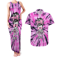 Fcks Cancer Skull Tie Dye Couples Matching Tank Maxi Dress and Hawaiian Shirt - Wonder Print Shop