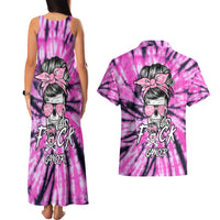 Fcks Cancer Skull Tie Dye Couples Matching Tank Maxi Dress and Hawaiian Shirt - Wonder Print Shop