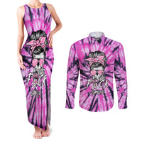 Fcks Cancer Skull Tie Dye Couples Matching Tank Maxi Dress and Long Sleeve Button Shirt - Wonder Print Shop