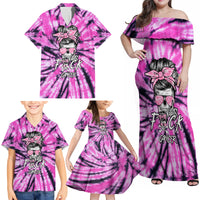 Fcks Cancer Skull Tie Dye Family Matching Off Shoulder Maxi Dress and Hawaiian Shirt - Wonder Print Shop