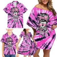 Fcks Cancer Skull Tie Dye Family Matching Off Shoulder Short Dress and Hawaiian Shirt - Wonder Print Shop