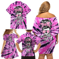 Fcks Cancer Skull Tie Dye Family Matching Off Shoulder Short Dress and Hawaiian Shirt - Wonder Print Shop
