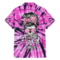 Pink tie-dye Hawaiian shirt with collared short sleeves and back skull graphic