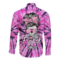Fcks Cancer Skull Tie Dye Long Sleeve Button Shirt - Wonder Print Shop