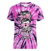Fcks Cancer Skull Tie Dye Women V Neck T Shirt - Wonder Print Shop