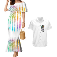Fresh Out Of Fcks Messy Bun Tie Dye Couples Matching Mermaid Dress and Hawaiian Shirt - Wonder Print Shop