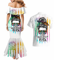 Fresh Out Of Fcks Messy Bun Tie Dye Couples Matching Mermaid Dress and Hawaiian Shirt - Wonder Print Shop