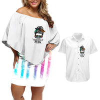 Fresh Out Of Fcks Messy Bun Tie Dye Couples Matching Off Shoulder Short Dress and Hawaiian Shirt - Wonder Print Shop