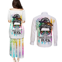 Fresh Out Of Fcks Messy Bun Tie Dye Couples Matching Puletasi Dress and Long Sleeve Button Shirt - Wonder Print Shop