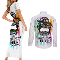 Fresh Out Of Fcks Messy Bun Tie Dye Couples Matching Short Sleeve Bodycon Dress and Long Sleeve Button Shirt - Wonder Print Shop