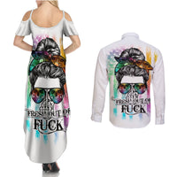Fresh Out Of Fcks Messy Bun Tie Dye Couples Matching Summer Maxi Dress and Long Sleeve Button Shirt - Wonder Print Shop