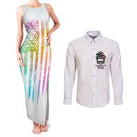 Fresh Out Of Fcks Messy Bun Tie Dye Couples Matching Tank Maxi Dress and Long Sleeve Button Shirt - Wonder Print Shop