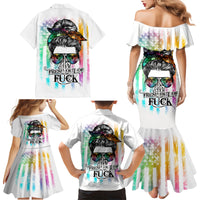 Fresh Out Of Fcks Messy Bun Tie Dye Family Matching Mermaid Dress and Hawaiian Shirt - Wonder Print Shop