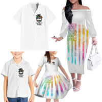 Fresh Out Of Fcks Messy Bun Tie Dye Family Matching Off Shoulder Long Sleeve Dress and Hawaiian Shirt - Wonder Print Shop
