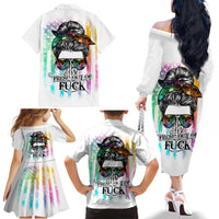 Fresh Out Of Fcks Messy Bun Tie Dye Family Matching Off Shoulder Long Sleeve Dress and Hawaiian Shirt - Wonder Print Shop