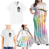 Fresh Out Of Fcks Messy Bun Tie Dye Family Matching Off Shoulder Maxi Dress and Hawaiian Shirt - Wonder Print Shop