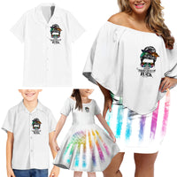 Fresh Out Of Fcks Messy Bun Tie Dye Family Matching Off Shoulder Short Dress and Hawaiian Shirt - Wonder Print Shop