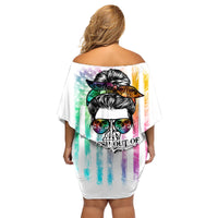 Fresh Out Of Fcks Messy Bun Tie Dye Family Matching Off Shoulder Short Dress and Hawaiian Shirt - Wonder Print Shop